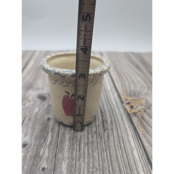 Vintage Small Crock with Apple & Spongware Pattern 3" - Picture 8 of 10
